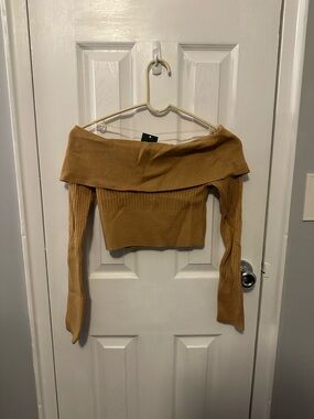 Target Mustard Off-Shoulder Ribbed Cropped Sweater